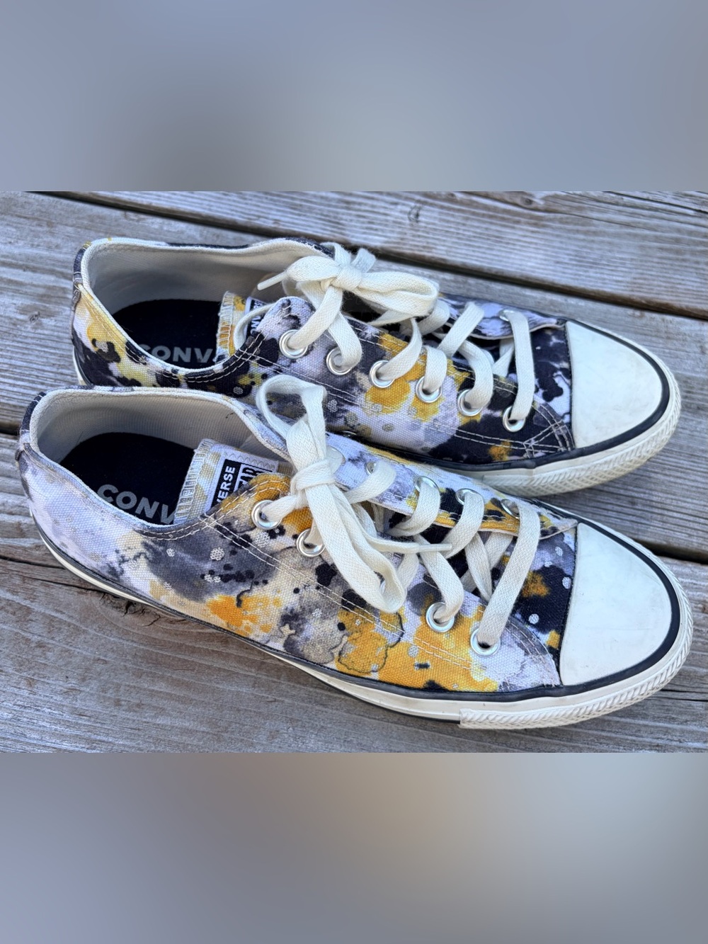 Converse Low Top Sneakers in Yellow, Black & White Splatter